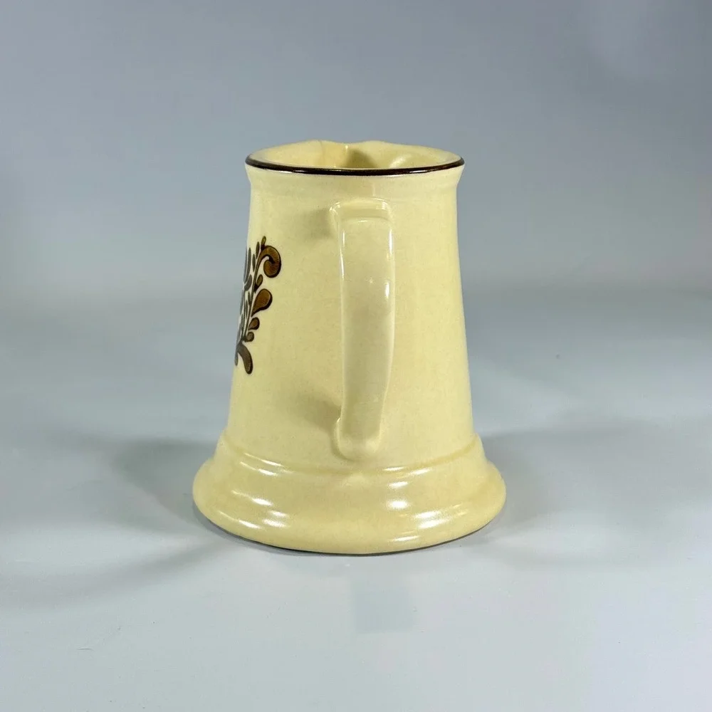 VTG Pfaltzgraff Village Creamer Pitcher Tan Brown Floral Stoneware USA 6-24